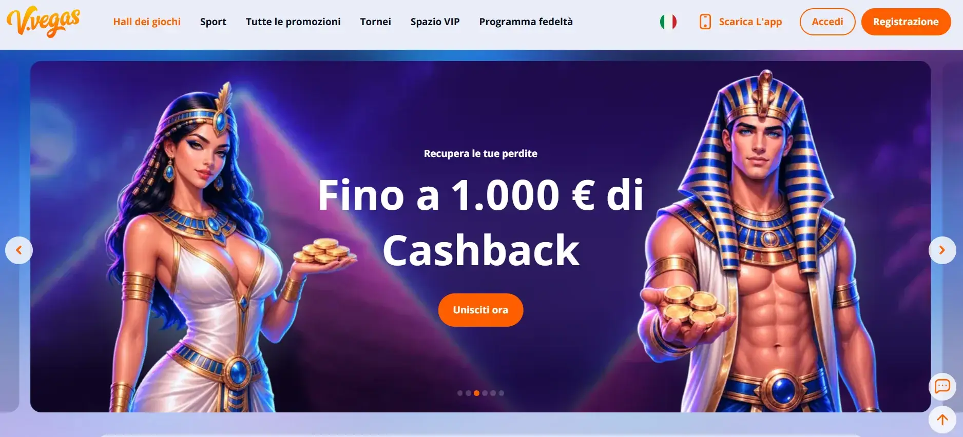 V.Vegas Casino interfaccia e catalogo giochi